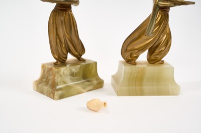 Lot 790 - Ferdinand Preiss (German 1882-1943) pair of cold painted bronze and ivory mounted turbaned figures, on green onyx bases