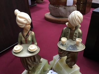Lot 790 - Ferdinand Preiss (German 1882-1943) pair of cold painted bronze and ivory mounted turbaned figures, on green onyx bases