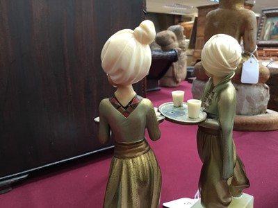 Lot 790 - Ferdinand Preiss (German 1882-1943) pair of cold painted bronze and ivory mounted turbaned figures, on green onyx bases