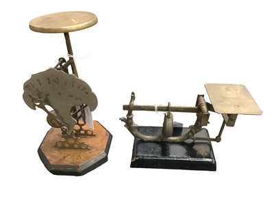 Lot 2543 - Pair Victorian brass beam postal scales by Ratcliff with sliding weight and another pair (2)