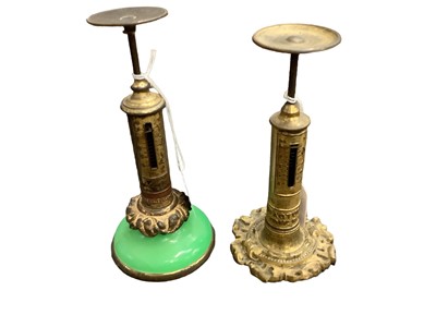 Lot 2546 - Two Victorian gilt metal stick postal scales one wupith green glass base (2)