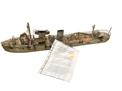 Lot 2600 - 1940's scratch built battleship model of HMS Llewelyn, together with information about the ship, approximately 90cm in length.