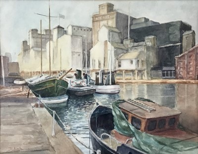 Lot 56 - Douglas Wilmer ( Sherlock Holmes actor) signed watercolour 'Albion Wharf Ipswich '