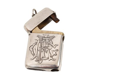 Lot 312 - Victorian silver combination vesta case and cigar cutter with engraved initials, (London 1895), maker William Richard Corke., 6.2cm in length.