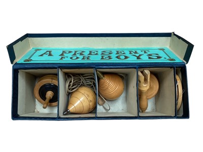 Lot 1776 - Victorian set of spinning tops in original box 'a Present for boys'