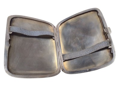 Lot 315 - Early 20th century Continental silver and enamel cigarette case of rectangular cushion cover, the front enamelled with a capercaillie in a Scottish woodland scene, marked 935, 9cm in length.