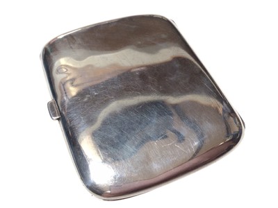 Lot 315 - Early 20th century Continental silver and enamel cigarette case of rectangular cushion cover, the front enamelled with a capercaillie in a Scottish woodland scene, marked 935, 9cm in length.