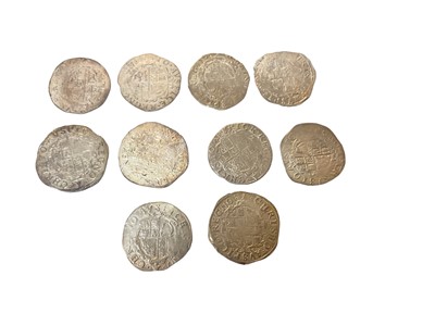 Lot 459 - G.B. - Charles I silver hammered Shillings group D, fourth bust type 3a m/m bell 1634-1635 x 10 coins N.B. Mixed grades, generally Fair to GVF (Spink ref: 2791) (10 coins)