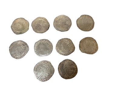 Lot 466 - G.B. - Charles I silver hammered Shillings group F sixth large 'Briot's' bust type 4.4 m/m triangle 1639-1640 x 10 coins, N.B. Mixed grades, generally AF-GVF (Spink Ref: 2799) (10 coins)