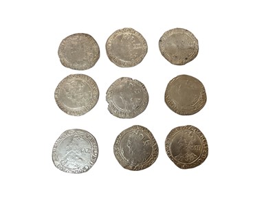 Lot 469 - G.B. - Charles I silver hammered Shillings group F sixth large 'Briot's' bust type 4.4 m/m triangle 1639-1640 x 9 coins, N.B. Mixed grades, generally AF-AEF (Spink ref: 2799) (9 coins)