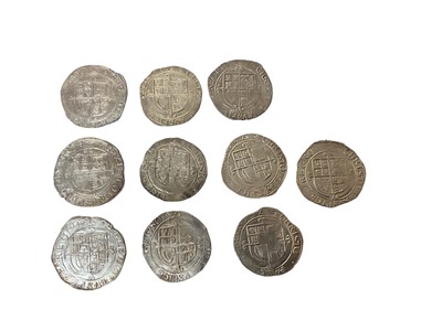 Lot 471 - G.B. - Charles I silver hammered Shillings group F sixth large 'Briot's' bust type 4.4 m/m triangle 1639-1640 x 10 coins, N.B. Mixed grades, generally AF-AEF (Spink ref: 2799) (10 coins)