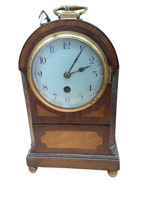 Lot 2597 - 19th century mahogany mantle clock, the interior with label for Percy Webster, London. Together with key and pendulum, 15.5cm in overall height.