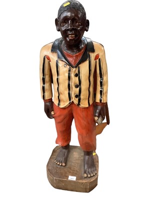 Lot 2651 - Freestanding painted hard wood figure of a man, 96cm in overall height.