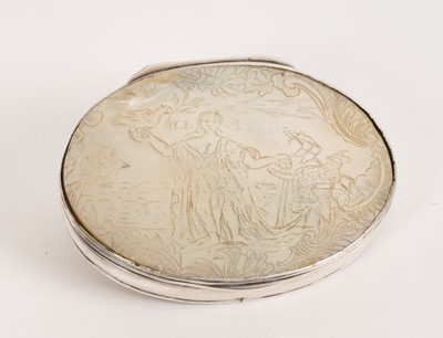 Lot 777 - 18th century silver and carved mother of pearl oval snuff box