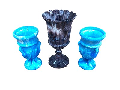 Lot 1253 - Collection of late Victorian marbled Slag glass including vases, top hat, two handled pots etc, various colours (22 pieces)