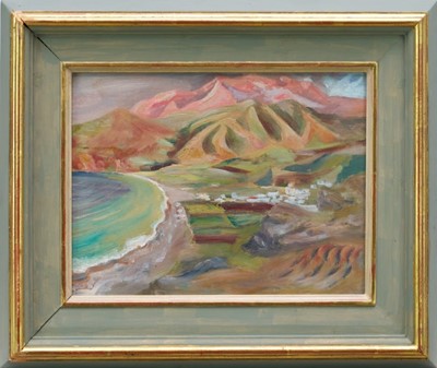 Lot 1058 - Attributed to Roger Fry (1866-1934) oil on board - Coastal Landscape, 20.5cm x 26.5cm, in painted frame