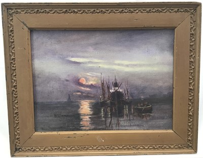 Lot 57 - W S Pierpoint (1876-1960) oil on canvas - moonlit shipping scene, signed, 21cm x 29cm, framed