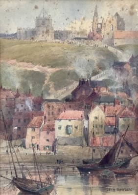 Lot 58 - John Sowden (1838-1926) signed watercolour 1909 - Whitby East Cliff, 18cm x 12.5cm, in glazed frame