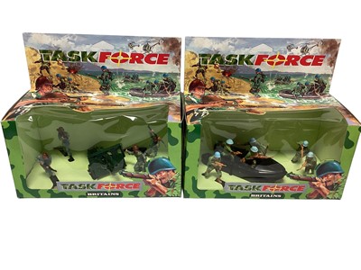 Lot 1884 - Britains (1994-1996) Task Force Sets including Assault Craft No.7606, 25 Pounder Gun No.7606, White UN Land Rover No.7608 & Desert Storm Land Rover No.7609, all in window boxes, plus loose Detail s...