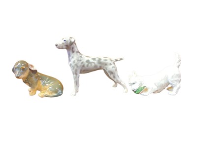 Lot 1255 - Six Royal Copenhagen models - Owl 2999, three dogs, goose and a bird