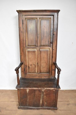 Lot 1264 - Rare 18th century fruitwood and pine bacon settle