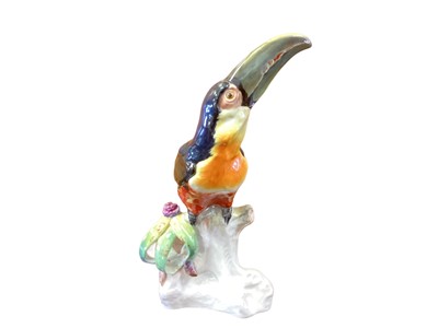 Lot 1257 - Meissen porcelain model of a toucan, blue crossed swords mark to base