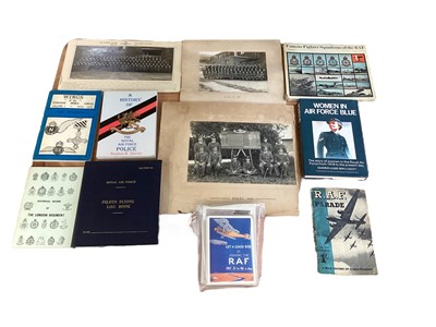 Lot 843 - Group of RAF uniform together with various RAF ephemera to an include an unused pilots logbook, album of pamphlets and various photographs, (2 boxes).