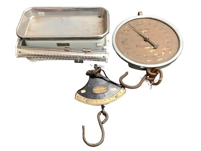 Lot 2563 - Waymaster 200lb spring balance scales, Victorian Salter's Quadrant Balance scales, and a vintage set of Tower scales (3)