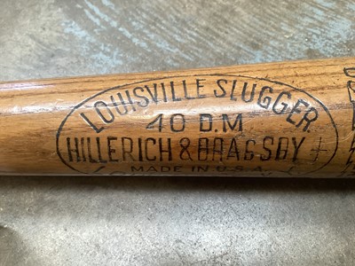 Lot 2594 - Louisville Slugger baseball bat, purportedly used by Joe 'Ducky' Medgwick (played 1932-48), idinstinctly signed