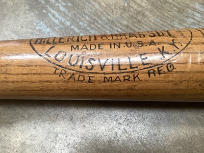 Lot 2594 - Louisville Slugger baseball bat, purportedly used by Joe 'Ducky' Medgwick (played 1932-48), idinstinctly signed