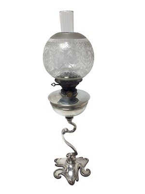 Lot 157 - Formerly the Property of William Tallon RVM, Art Nouveau silver plated oil lamp
