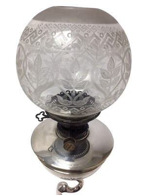 Lot 157 - Formerly the Property of William Tallon RVM, Art Nouveau silver plated oil lamp