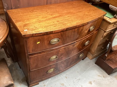 Lot 1281 - George III bowfronted mahogany chest of three long drawers, on later feet, 107.5cm wide