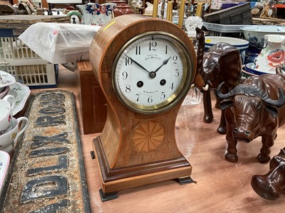 Lot 466 - Edwardian inlaid mahogany cased balloon mantel clock, retailed by John Walker Ltd., 63 New Bond Street, 29.3cm high