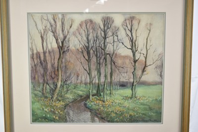 Lot 1073 - William Hoggatt R.I. (1880-1961) pair of watercolours - 'The Crocus Wood, Derbyhaven' and 'February Snowdrops', signed, 45.5cm x 54cm, in glazed frames