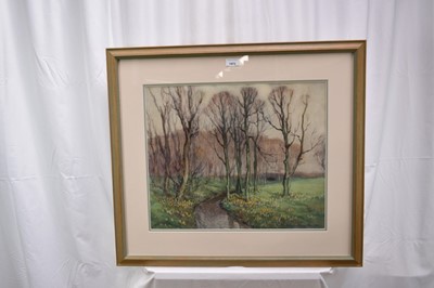 Lot 1073 - William Hoggatt R.I. (1880-1961) pair of watercolours - 'The Crocus Wood, Derbyhaven' and 'February Snowdrops', signed, 45.5cm x 54cm, in glazed frames