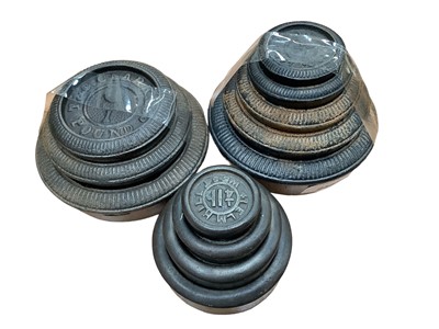 Lot 2582 - Two rare sets of Victorian cast iron weights by T&J Clark & Co., up to 4lb, and another set of weights by W.H. West Norwich (3)