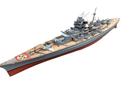 Lot 2609 - Scratch built model of a Second World War German battleship, possibly the Tirpitz, 196cm in overall length.