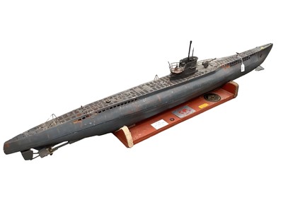 Lot 2610 - Scratch built model of a Second World War German U - Boat, on stand, 169cm in overall length