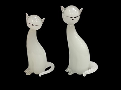 Lot 1242 - Two stylish Murano glass cats, one indistinctly signed