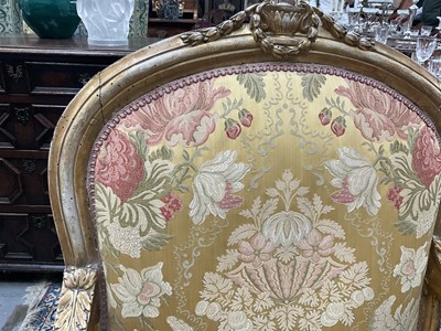 Lot 1534 - Of Papal interest: Fine pair of 18th century Italian silk upholstered carved giltwood open armchairs