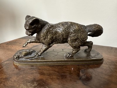 Lot 1523 - Pierre Jules Mene (1810-1877), miniature bronze of a cat and its prey
