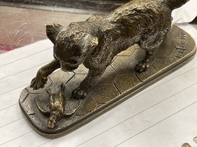 Lot 1523 - Pierre Jules Mene (1810-1877), miniature bronze of a cat and its prey