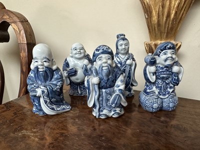 Lot 1532 - Set of five Chinese porcelain blue and white figures