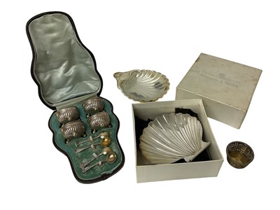 Lot 1655 - Cased set of four Victorian salts and spoons, other items