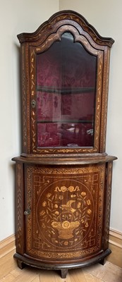 Lot 1550 - 18th century Dutch marquetry standing corner cupboard