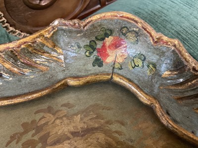 Lot 1553 - Continental rococo tray, painted with parrots