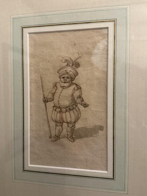 Lot 1572 - 18th century or earlier sepia sketch, possibly of a court dwarf