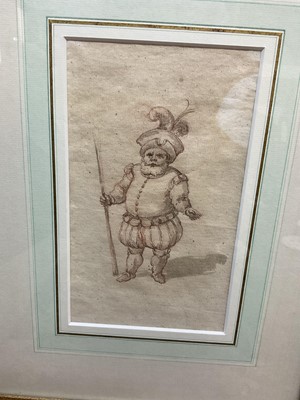 Lot 1572 - 18th century or earlier sepia sketch, possibly of a court dwarf
