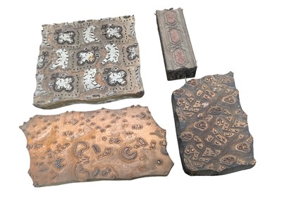 Lot 2616 - Group of four carved wood wallpaper / fabric printing blocks (4)